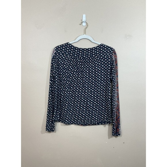 Lucky Brand Womens Boho Shirt Size Medium Blue Hippie Flowy Geometric Festival - Picture 2 of 5